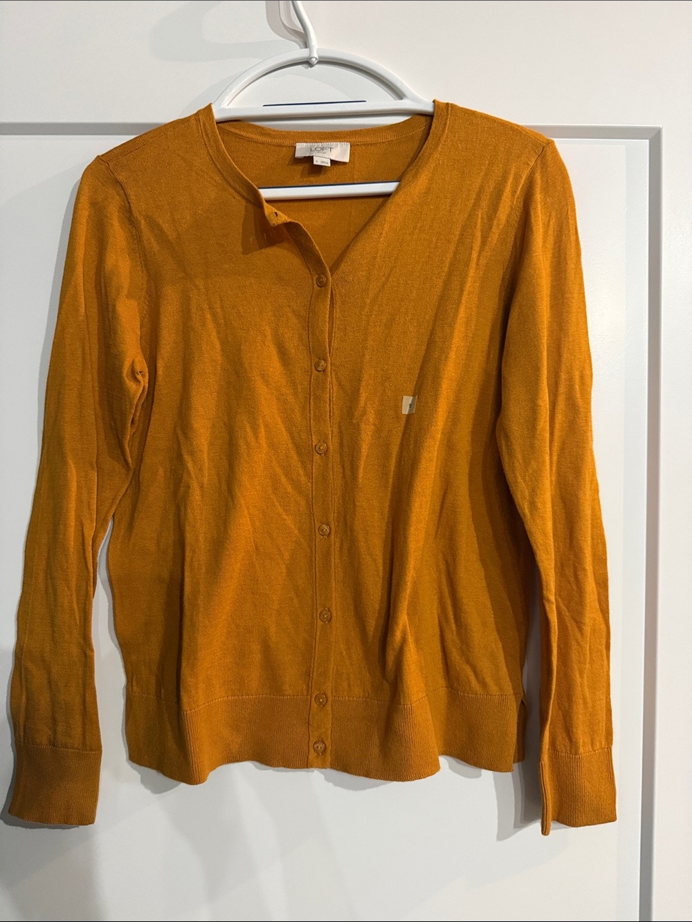 LOFT Button-Front Lightweight Cardigan - Mustard Yellow